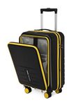 FUR JADEN 20 Inch Polycarbonate Cabin Trolley Suitcase with 16 Inch Laptop Compartment Hardsided 55CM Cabin Luggage with Glide Tech 8 Wheels, USB Port and Combination Lock (Black)