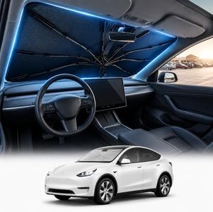 [2026 Upgraded] DooGooCoo Windshield Sun Shade Umbrella for Tesla Model Y, Model 3 [100% Sunlight Blocked, Cooling Ice Crystal] Sunshade for Car Windshield for Model Y & Model 3 Sunshade 2017-2026.