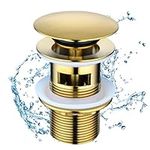 DAJILI Pop Up Sink Plug, Basin Sink Waste Slotted Pop Up, Click Clack Sprung Plug with Overflow, Modern Slotted Click Clack Bathroom Sink Plug in Chrome Finish, Standard G 1 1/4" BSP Connection Gold