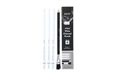 BRUSTRO Artists White Charcoal Pencil Set | 5mm, Set of 3 + 1 Pencil Eraser | Ideal for Students,Adults, School,Office use, Charcoal works, Sketching, Shading, Blending, Drawing, Art, Craft, Non-toxic