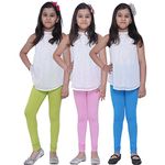 Robinbosky Premium Girls Leggings Blue Green and Pink Value Combo Pack of 3 (7-8 Years, Blue Danube,Mint Green,Pink Lady)