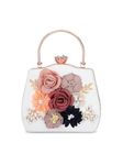 TOOBA Women Handicraft Beautiful Flower Box Clutch Bag Purse, Size 8x5 inches For Bridal, Casual, Party, Wedding (White Flower)