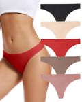 VOENXE Seamless Women Underwear Thongs,No Show Ladies Thong,No Line Breathable Panties,Soft Invisible Undie for Women 5 Pack Coffee