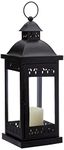 HOSLEY Classic Style Glass Iron Lantern with One Pillar Candle|Black Iron Hanging Lantern|Diwali Decor|Diwali Decoration for Home|Candle Holders for Home Decor|Pack of 1 (14.5 Inch Long)