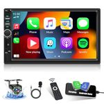 Double Din Car Stereo with Apple Carplay Android Auto 7 inch Touch Screen Bluetooth Car Radio with Backup Camera, Car MP5 Player with EQ, Mirror Link,FM, SWC/USB/TF/AUX+Remote Conrtol