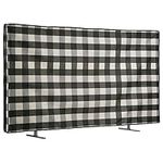 kwmobile Dust Cover for 43" TV Dust Cover - Linen Fabric TV Protector - Check Stripes Black/Light Grey/White