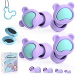 Kids Ear Plugs 2 Pairs(6-12 yrs), Reusable Noise Cancelling Earplugs, Silicone Noise Sensitivity Ear Plugs for Children/Small Ears, Ear Protection for Concerts/Flying/School/Playtime(Purple+Purple)