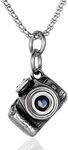 BIYONGDE Vintage Stainless Steel Phtographer Camera Pendant Necklace with I Love U Image, 24 inches Chain, Mens Womens, Stainless Steel,