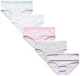 Laura Ashley Girls' Underwear - 5 Pack Stretch Cotton Briefs (Size XS-L), Size Large, StripeGreyPink