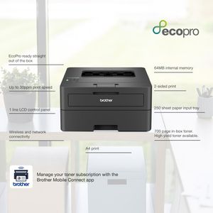 Brother Mono Laser Printer HL-L2400DWE – Wireless, Duplex Printing