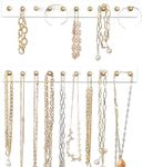 Mkono Necklace Holder Wall Mounted Set of 2 Rustic Wood Necklaces Hanger, Jewelry Organizer Hanging with 20 Metal Round Hooks, Jewelry Hooks for Necklaces, Bracelets, Chains, Keys,White