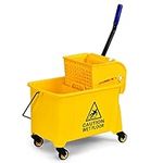 TANGZON Mop Bucket and Wringer, Wheeled Cleaning Trolley with Metal Handle & Mop Holder, Plastic Body Floor Cleaning Cart for Household and Commercial Use (20L)