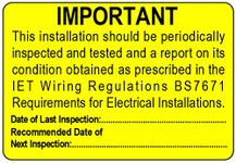 Electrical Safety Periodic Inspection Test Labels Electrical Safety BS7671 | 76 mm x 51 mm | Semi Gloss self-Adhesive Labels | Permanent Adhesive (250 Labels)