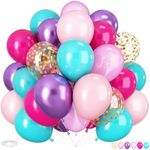 Pink and Purple Balloons, 60PCS 12Inch Light Purple Pink Teal Blue Party Balloons Metallic Purple Gold Confetti Latex Balloon for Girls Birthday Baby Shower Wedding Under The Sea Party Decorations