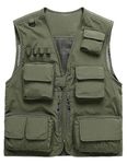 PEHMEA Men's Outdoor Casual Work Photo Safari Fishing Cargo Vest With Pockets, Army Green, 3X-Large