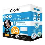 iCloth Extra Large Monitor and TV Screen Cleaner Pro-Grade Individually Wrapped Wet Wipes, 1 Wipe Cleans Several Flat Screen TV's and Monitors, 24 Wipes