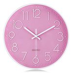 Lafocuse 3D Silent Kitchen Pink Wall Clock Battery Operated,Non Ticking Quartz Decorative Wall Clocks for Living Room Modern Bedrooms Office Home 12 Inch