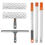 ITTAHO Squeegee for Window Cleaning,12" Squeegee and 11" Microfiber Scrubber Combo with Stainless Steel Pole,Extendable Squeegee Window Cleaner for Car,Sliding Door,Shower Glass, Door-Orange