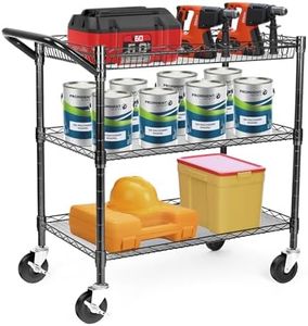 WDT Heavy Duty 3 Tier Utility Cart,Wire Rolling Cart with Wheels, Commercial Grade Service Cart with Shelving Liners and Handle Bar Metal Carts for Kitchen Office Hardware