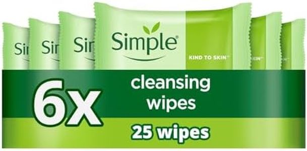 Simple Kind to Skin Biodegradable Cleansing Wipes Face Wipes, for Waterproof Eye Make-Up Removal for Sensitive Skin 6x 25 wipes