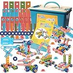 Erector Sets for Kids Ages 4-8, Easy Assembled 163 PCS Building Blocks, STEM Games for 4 5 6 7 8 Year Old Girls Boys Kids, Educational Building Toy STEM Kits with Tools, Design Guide, Storage Bin