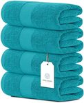 White Classic Luxury Aqua Bath Towels Extra Large | 100% Soft Cotton 700 GSM Thick 2Ply Absorbent Quick Dry Hotel Bathroom Towel | 27x54 Inch | Aqua | Set of 4