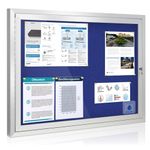 Swansea Outdoor Lockable Notice Board Waterproof Display Board with Swing-Open Door, 95x71cm, Wall Mounted Pinboard for Home Office School, Aluminium Frame, Blue Felt, 8xA4