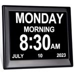 TSITSC Dementia Clock, 8" Day Date Time Clock for Seniors Elderly with 12 Alarms + Auto-Dimming Digital Calendar Impaired Vision Memory Loss Clock for Seniors Elderly Patients (Black)