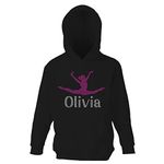 Black 11-13 Personalised Split Girl Gymnastics Girls Hoodie Crystal Pink Rhinestone Premium Pullover Kids Hooded Childrens Sweatshirt Hoody