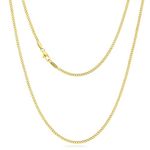 KRKC&CO Men’s Chain Necklace, 14K Gold Plated Stainless Steel Cuban Link Chains 2mm, Anti-Tarnish Nickel-Free Flat-Cut, Thin Gold chain for Man Unisex (2mm-14K Gold Plated, 22)