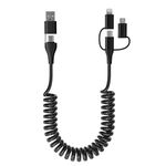 Coiled Multi Charging Cable - USB C Lightning Micro USB Cable 5 in 1 Compatible Apple Carplay & Android Auto [MFi & PD 60W & Data Sync] Coiled USB C Cable for iPhone 16 15 14 13 Android Samsung Laptop