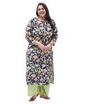 Tissu Women's Plus Size Blue & Green Printed Kurta with Palazzo (T-Plus-635_Multi_3XL)