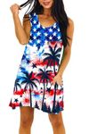 Deerose Women 4th of July Dress Sleeeveless Patriotic V Neck Dresses with Pockets, Usa Flag Firework, L