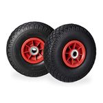 Relaxdays 2 x Hand Truck Tyre, Non-Flat Solid Rubber Wheels, 3.00-4”, 20mm Axle, 80 kg, 260 x 85 mm, Black-Red