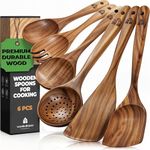 Wooden Spoons for Cooking – Wooden Kitchen Utensils Set, 6 Pcs Teak Wood Utensil Set – Comfortable Grip Non–Stick Wooden Cooking Utensils