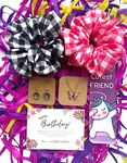 Birthday Gift Combo, 2 Checkered Theme Hair Scrunchies, Pink Butterfly Chain,Black Daisy Earrings, Birthday card and Bookmark