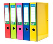 Star Online Office Box Files Colourful Spine Lock Spring Foolscap Paper Over Board with Pull Finger - Assorted Pack 5