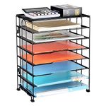 Univivi Desk Tidy Organiser, 7-Tier Mesh Desk Organiser, Letter Tray Paper File Organiser Magazine Rack/Screws Free Design, Home Office Accessories for Desk Storage - Black