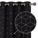 Deconovo Blackout Thermal Insulated Curtains, Ring Top Curtains, Gold Diamond Printed Eyelet Curtains for Bedroom, 46 x 54 Inch(Width x Length), Black, One Pair