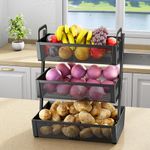 Fruit Basket Bowls For Kitchen Counter - Metal Fruit Stand with Handle - Kitchen Vegetables Bread Snacks Storage Organization, 3 Tier Black