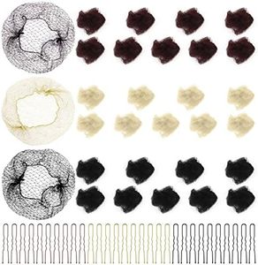 30pcs Filet Chignon, Filets Cheveux Invisible Filet à Cheveux Élastique avec 30pcs Pinces à Cheveux en Forme de U pour Danseur Infirmière Hôtesse de l'Air (Noir, Café, Or)