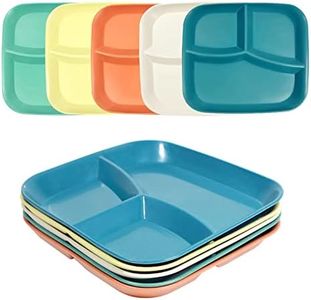 YUESHENGHAO 10 Inch Wheat Portion Control Dinner Plates, 5 Unbreakable Adult Separate Plates, 3 Compartment Square Kids Food Divider Plates Microwaveable, Great for Healthy Eating and Weight Loss