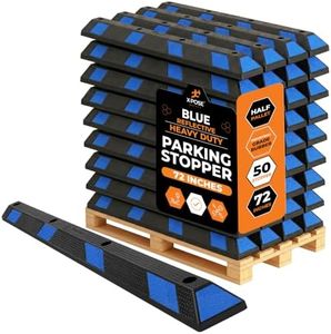 Xpose Safety 72" Heavy Duty Blue Rubber Parking Stopper (Bulk Full Pallet 50 Pack) – Wheel Stops, Lot Bumpers & Parking Curb for Handicap, Driveway or Ramp – Bumper Stops with Blue Reflective Strips