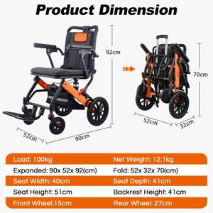 WISGING Ultra-Light Folding Wheelchair – Portable with Hand Brake, Travel Bag, Telescopic Handle