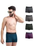 Freecultr Men's Underwear Anti Bacterial Micromodal Airsoft Trunk - Non Itch No Chaffing Sweat Proof - Seaweed Green,Smoke Grey,Trippy Violet,Ash Grey,Midnight Blue Size L Pack 5