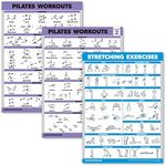 3 Pack - Pilates Workout Poster Set Volume 1 & 2 + Stretching Routine - Pilates Mat Work Exercises - Fitness Charts (18 x 24, LAMINATED)