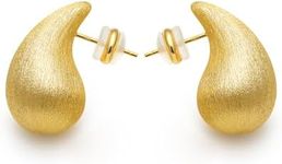 Gold Teardrop Earrings Dupes for Women Chunky Gold Plated Brushed Waterdrop Earrings Trendy Jewelry for Women