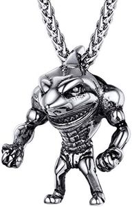 U7 Collar Tiburón de Músculos para Hombres Colgante Cúbico Acero Inoxidable 316L Joyerías de Boxeo para Deportistas Regalo de Amigos