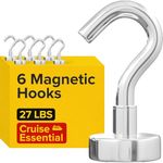 X-bet MAGNET Magnetic Hooks - 6 Pack 27 lbs, Sleek Silver, Super Strong Neodymium Hooks for Secure Hanging, Ideal for Cruise Cabins, Kitchens, Garages, and Outdoors - Durable Stainless Finish