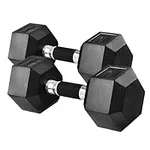 Yes4All 25 LBS Pair Rubber Encased Exercise & Fitness Hex Dumbbell Set, Hand Weight